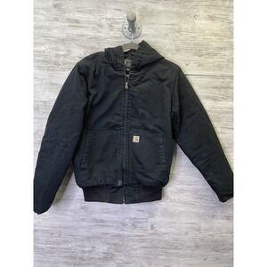 Carhartt Jacket Womens M Black Quilted Hooded Insulated Full Zip Lined J130